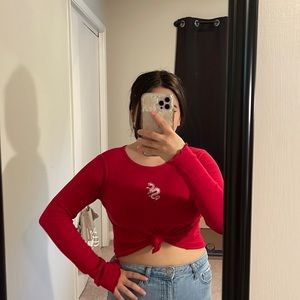 Hollister Red long sleeve dragon tshirt